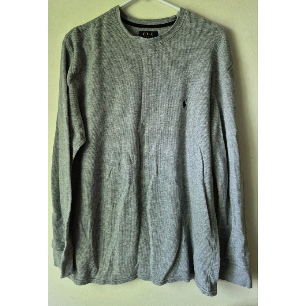 Polo Ralph Lauren Mens XL Gray Waffle Knit Thermal Shirt Long Sleeve 100% Cotton